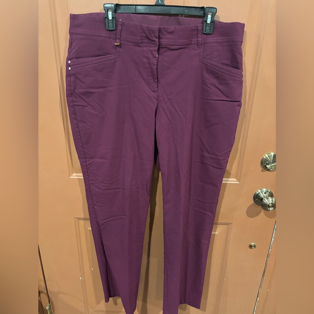 JM Collection Size 18 Curvy Fit Straight Leg Pants- Berried Treasure Berry